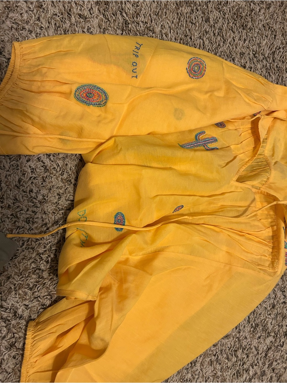 MOTHER Embroidered Tie-Neck Blouse — Golden Apricot - Picture 5 of 8